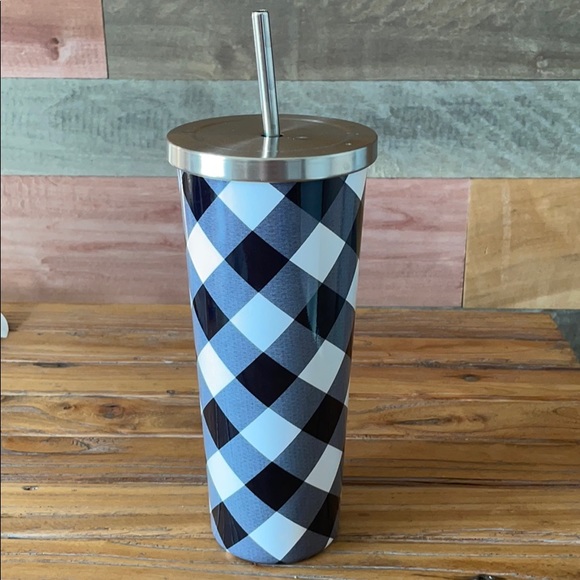 Other - Black Plaid stainless steel cup